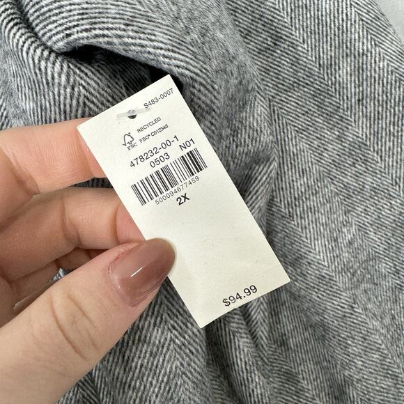 Old Navy Twill Double Breasted Coat Womens 2X Gray Long Slouchy Old Money Jacket - Picture 6 of 15